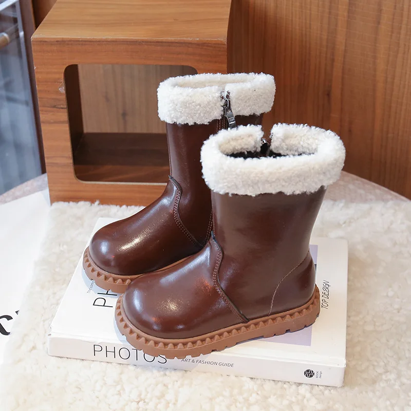 طفل الثلوج boot2025 الشتاء النسخة الكورية الجديدة فتاة الأحذية المسطحة الدانتيل النمط البريطاني فتاة المضادة للانزلاق الأميرة حذاء فتاة الأحذية الموضة #4