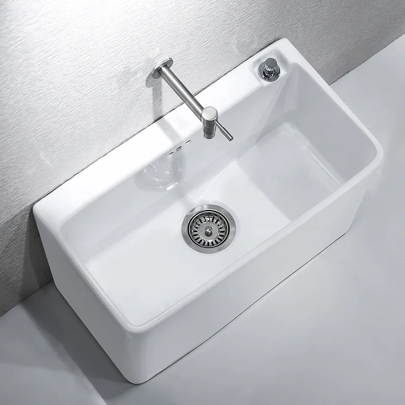 Rectangle household balcony bathroom basin side row large groove pool 60CM