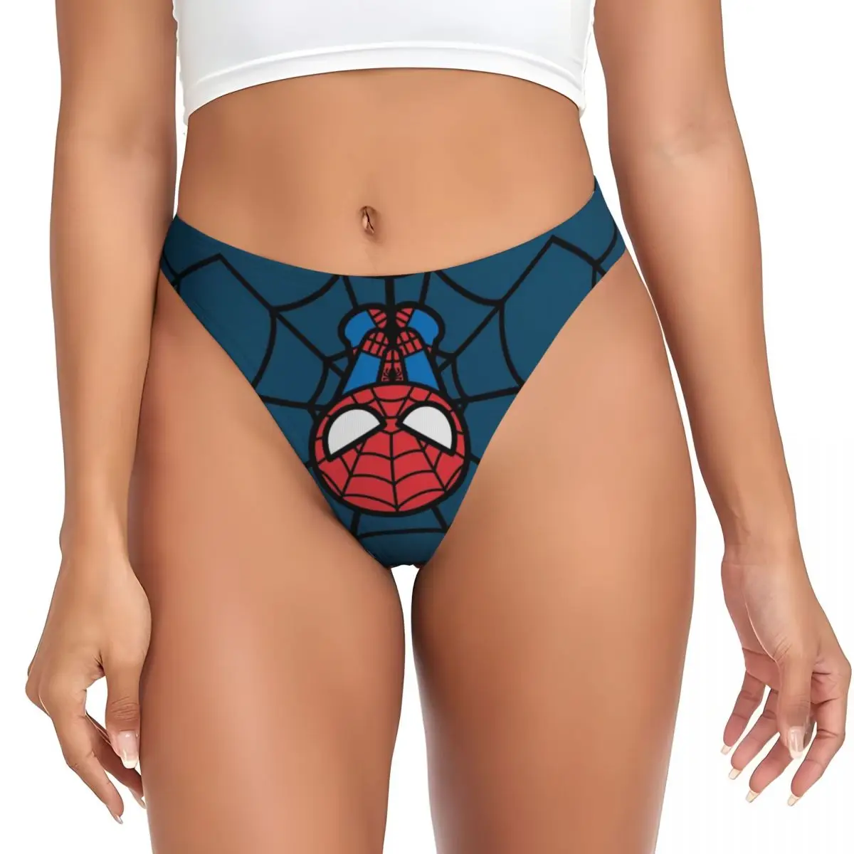 Custom Women Kawaii Spider Man Hanging Upside Down G-string Thong Stretch Spiderman Panties Underwear