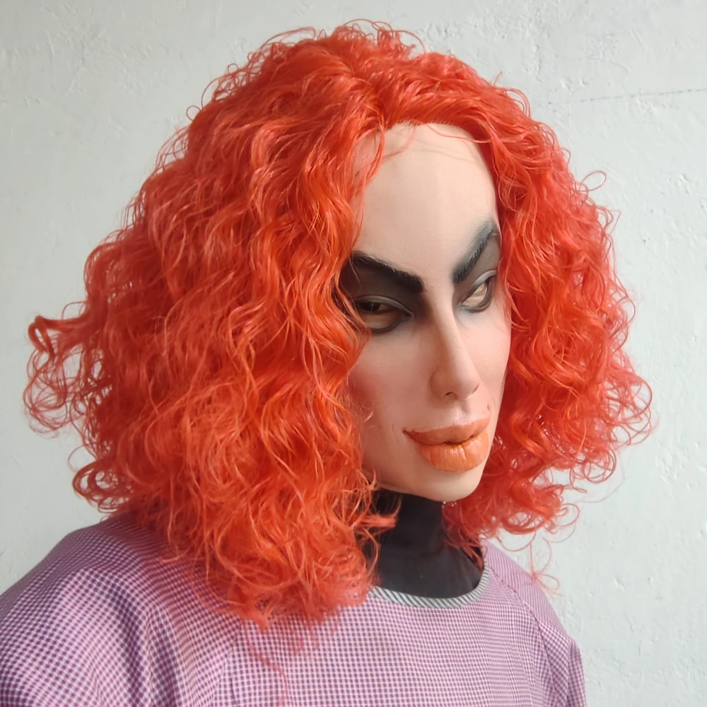 Máscara facial feminina de látex realista com peruca de cabelo cabeça cheia máscara mulher realista festa de halloween cosplay acessórios de fantasia