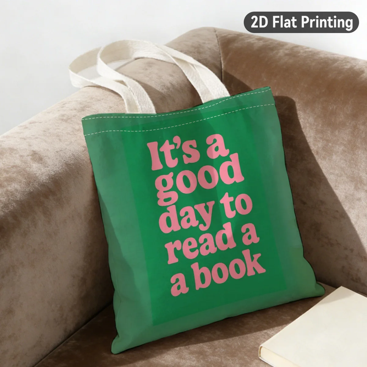 Tote Bag Duplex Prints Cheerful Reading Themed Phrase Ideal for Bookstore Runs Casual Outings Everyday Commuters Shoulder Bags