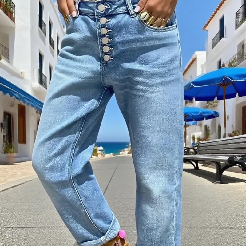 

Женские джинсы Y2k Джинсы Мешковатые джинсы с пуговицами Дизайн Прямые джинсовые брюки Удобные свободные брюки