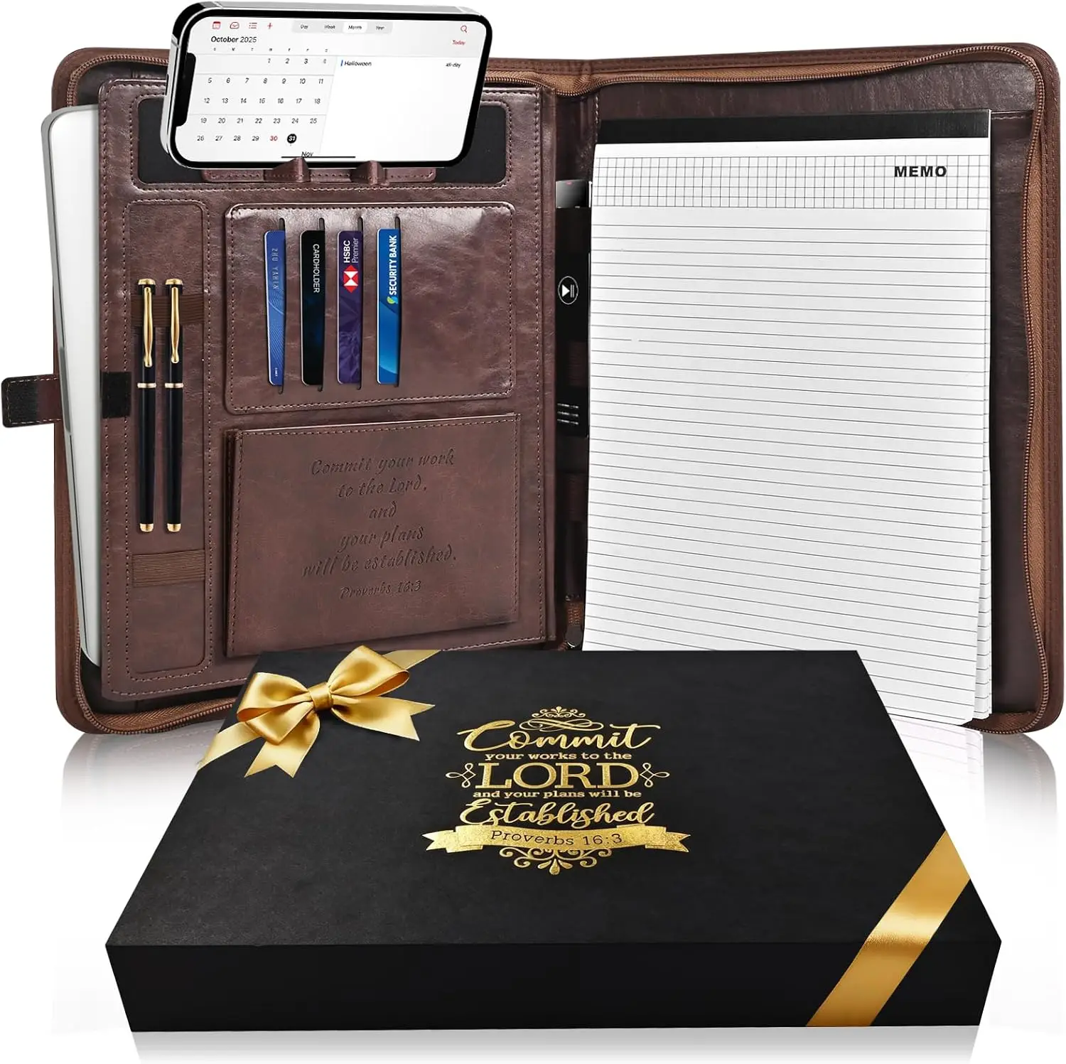 

Кожаный портфель с отделением для ноутбука, папка-органайзер на молнии, религиозные подарки для мужчин и женщин