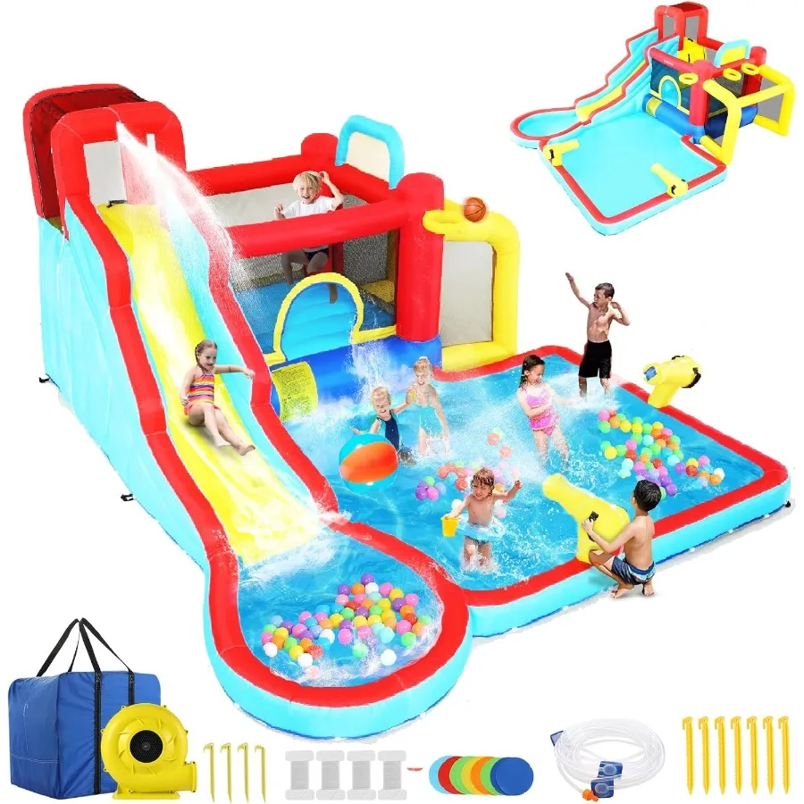 Inflatable Bounce House Water Slides 15FTx11.5FT Extra Large Waterslide Jumping Castle with Swimming Pool Water Slides Water Ca