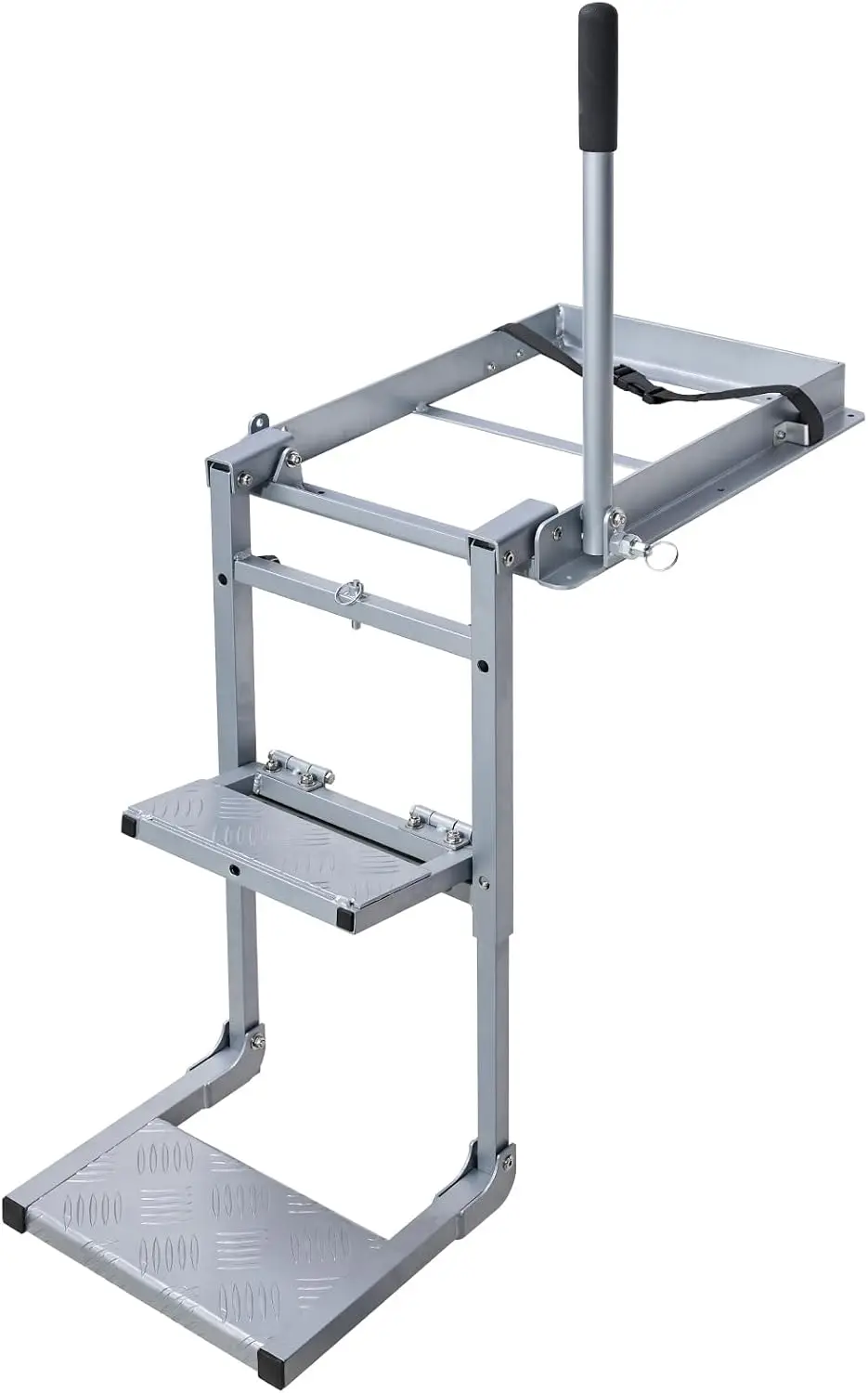 Products Aluminum Foldable Tailgate Ladder Rack with Two Step Pad Rung Retractable Truck Tailgate Step with Handrail, Wide Pe