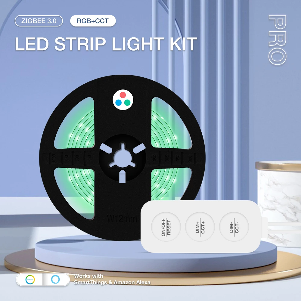 Gledopto Zigbee 3.0 Smart RGBCCT LED Strip Light Button Controller Kit Conbee ZigBee2mqtt Alexa Tuya APP/Voice/Remote Control