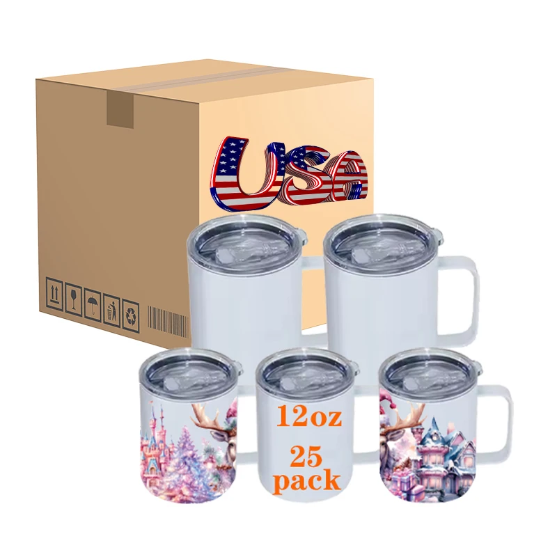 USA Warehouse 25 Pack 12 Oz Stainless Steel Sublimation Blanks Coffee Tumbler With Handle For Sublimation