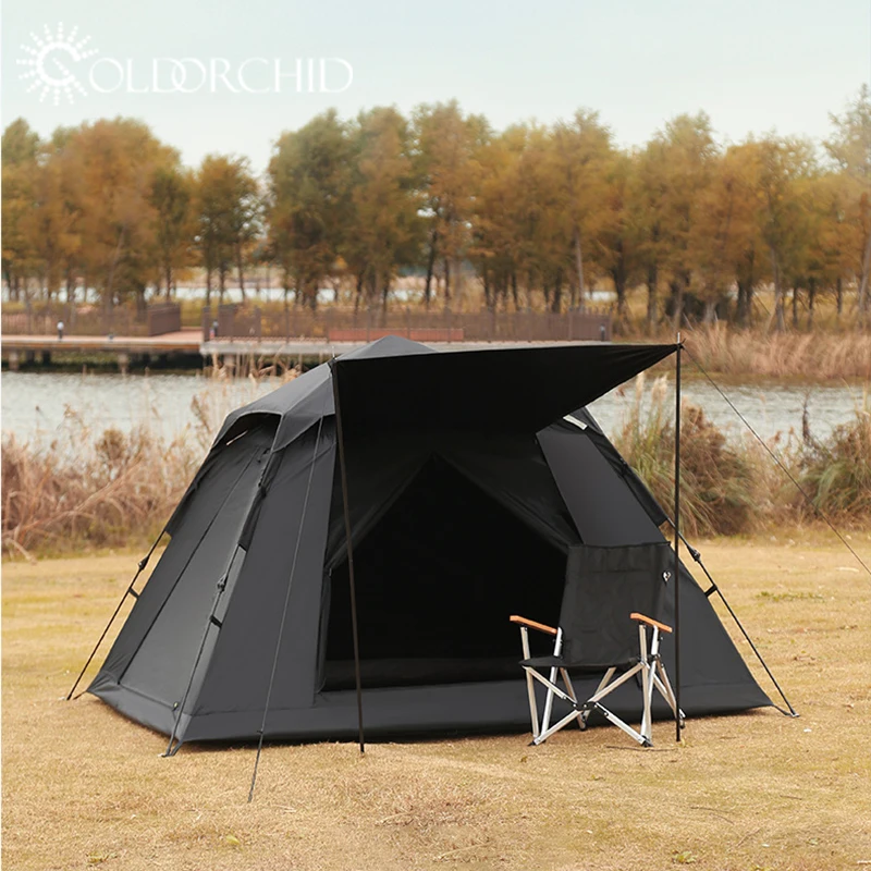 High quality waterproof double layer outdoor pop-up automatic outdoor camping black tent for 3-4 person