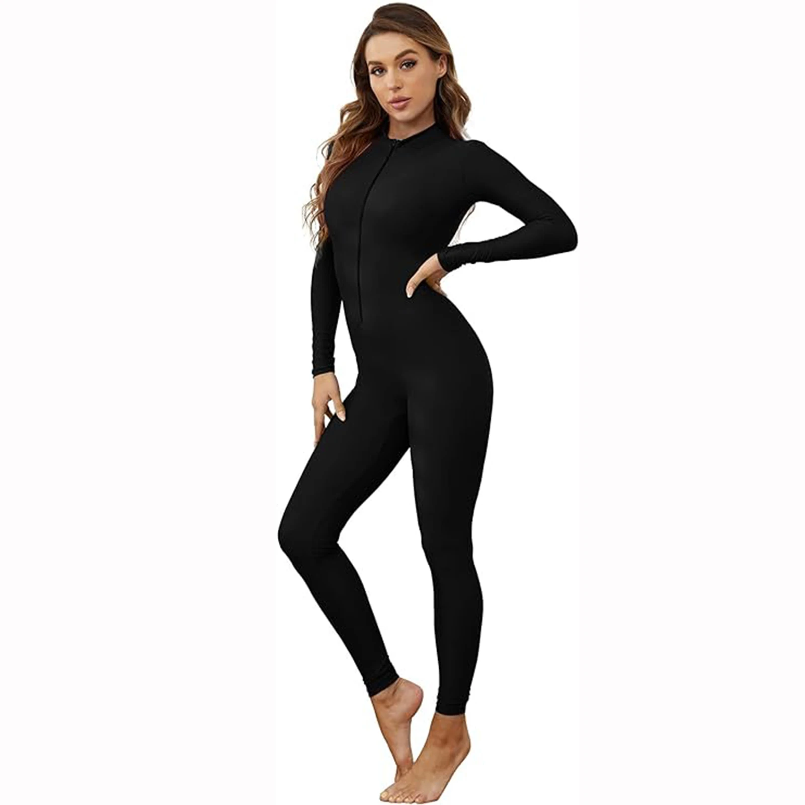 

SPEERISE Adult Navy Full Body Long Sleeve Unitard for Women Spandex Turtleneck Gymnastic Bodysuit Zentai Ballet Dance Wear