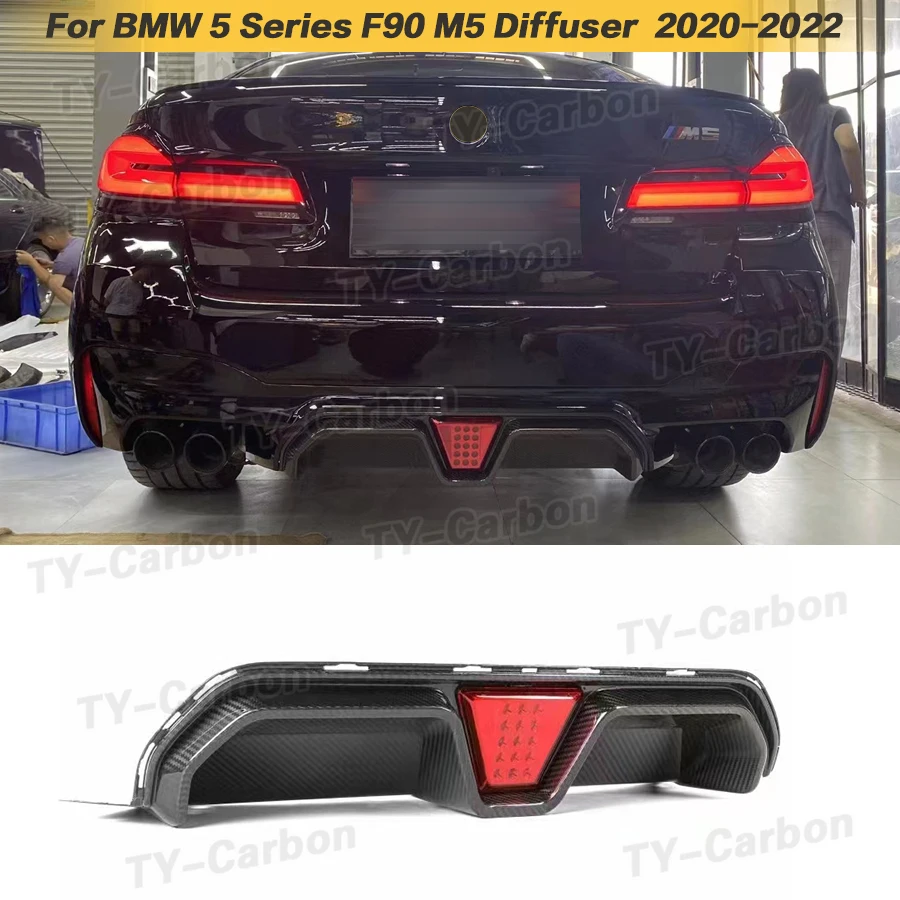 For BMW 5 Series F90 M5 Lci Competition 2020-2023 Real Carbon Fiber Rear Bumper Lip Diffuser Spoiler with Brake Light CS Style