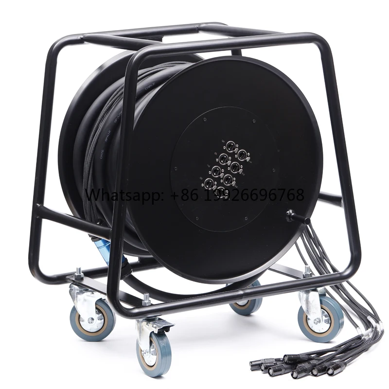 8-Channel Stage Network Cable Reel, CAT6 Ethernet Snake Cable with 8*RJ45 Connectors, Wheeled Drum for Dante & Lighting Control