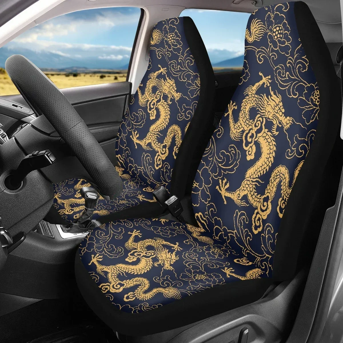 Car Seat Covers Pretty Flowers Dragon Print Only Set of 2 Vehicle Cushion Protector Automotive Seat Cushion Pad Easy to Intall