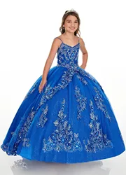 Mini vestidos de quinceañera Azul Real, vestido de baile, apliques de tul con cuentas, vestidos de niña de flores para bodas, vestidos de desfile para niños y bebés