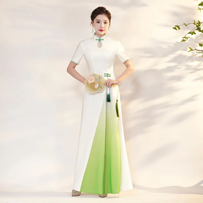 

Plus Size 5XL Female Rayon Qipao White Chinese Dress Gown Shawl Party Prom Novelty Cheongsam Vintage Button Maxi Vestidos