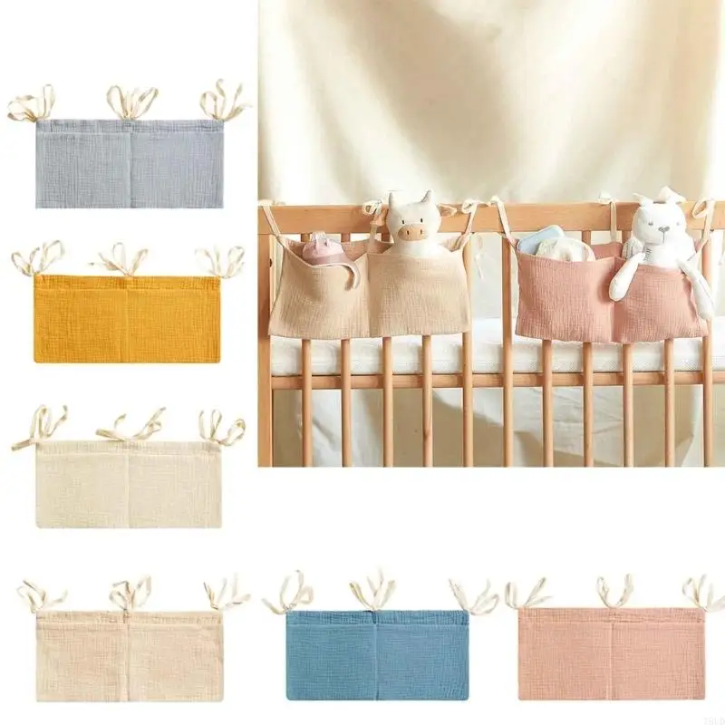 T8UD Bedside Hanging Bags Milk Bottle Bibs Storage Bag Crib Bag Baby Diaper Bag Dormitory Bed Organizing Bag