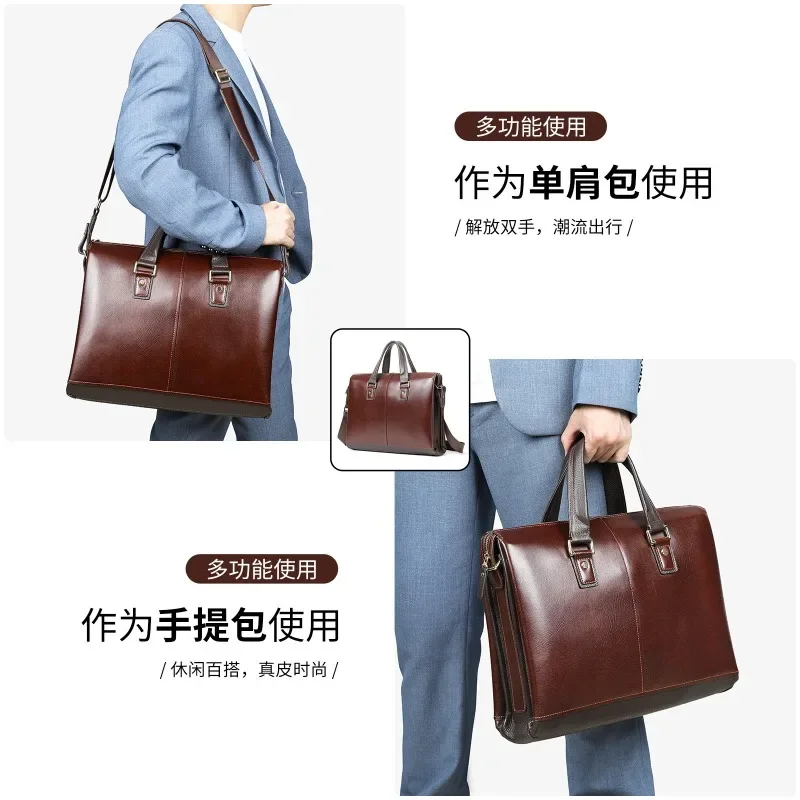 Laptop Briefcases for Men Bags Business Messenger Bag Casual Shoulder Bags Man Vintage Artificial Leather Handbag