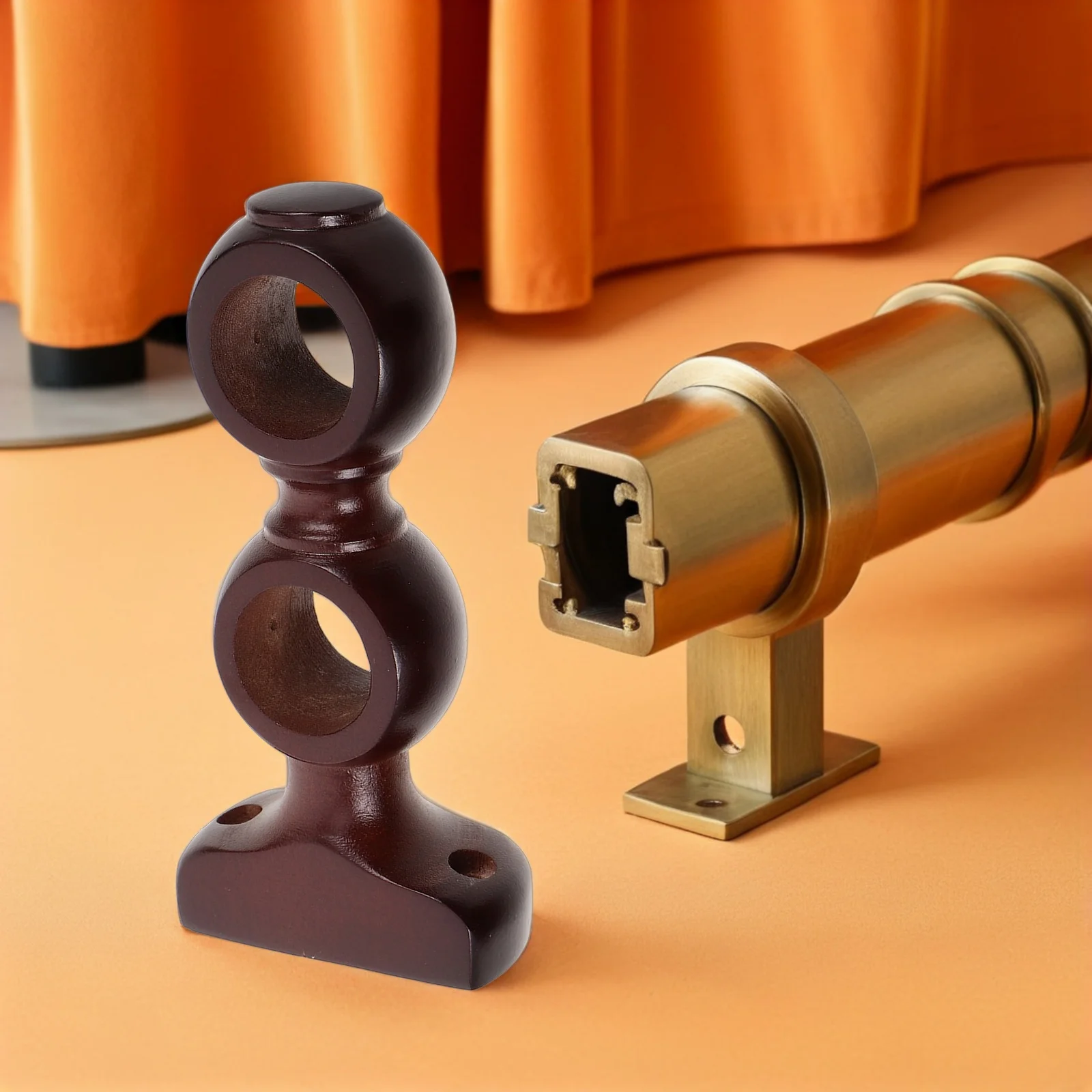 

2Pcs Roman Rod Wooden Curtain Brackets Coffee Color Heavy Duty Wall Mounted Drapery Rod Holders Window Treatment