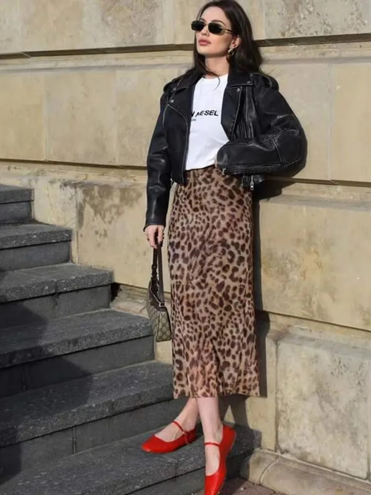 

HH Women's Leopard Print Skirt Vintage Chic Sexy Slim Woman A-Line Tulle Skirts Fashion Streetwear Bottoms Female Midi Skirt