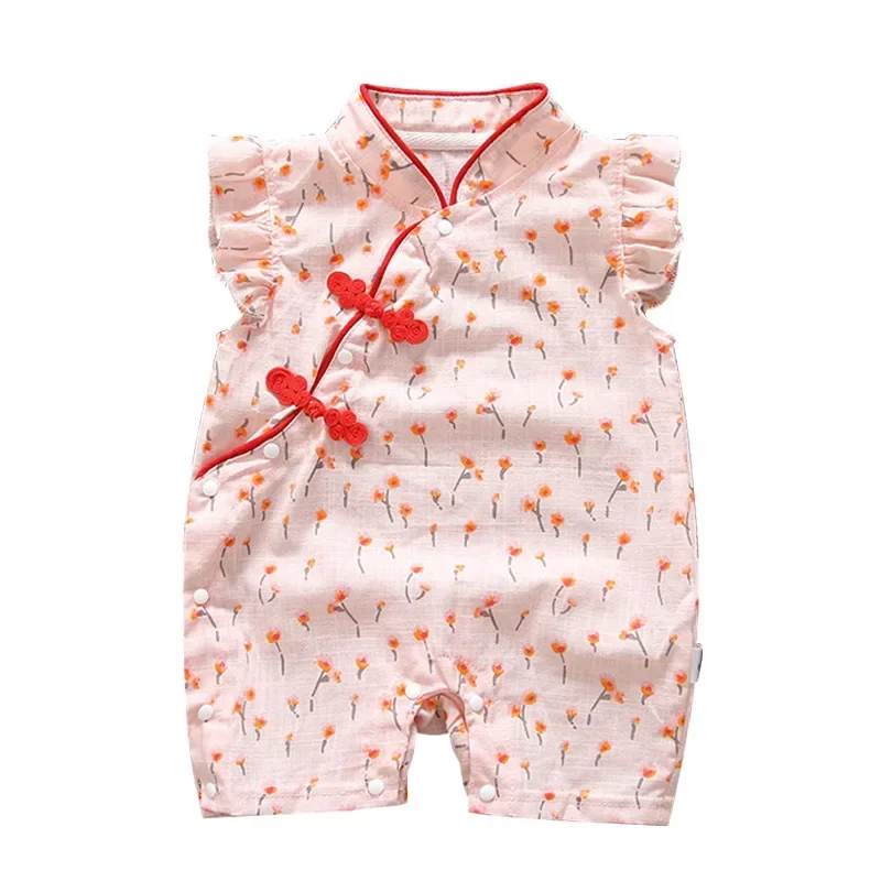 Fashion Spring Jumpsuit Cheongsam baby outfit dress Sweet baby girl Cartoon Cotton Cloth kid newborn baby costume toddler romper