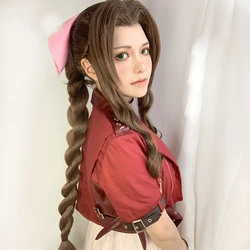 Final Fantasy VII Aerith Gainsborough Cosplay Wigs Brown Long Curly Cosplay Wig Heat Resistant Synthetic Hair Peruca + Wig Cap