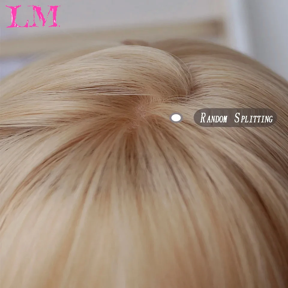 LM Blonde Long Straight Synthetic Wigs for Women Colorful Cosplay Party Fake Hair with Bangs Blonde Wig HighTemperatureBlonde