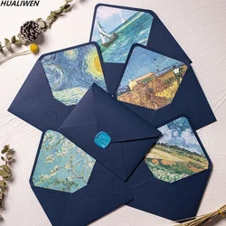 5pc/lot Blue Series Retro Envelope Classic Van Gogh Oil Painting Envelope Wedding Invitation Printing Lining Envelope 175X125MM