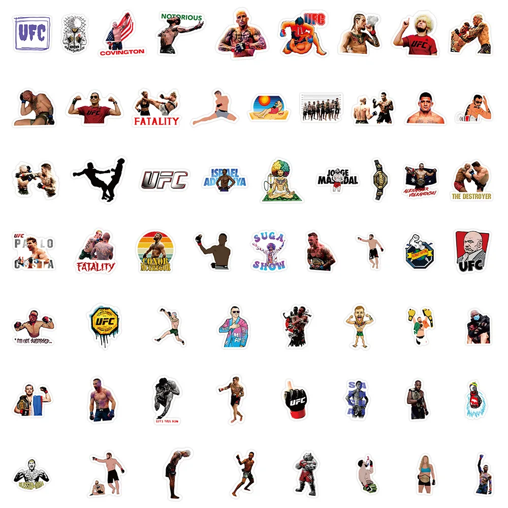 60PCS MMA Stickers Waterproof Vinyl Decals for Laptop Water Bottle Skateboard Phone Luggage Sports Fighter Fans Cool Gift Teens