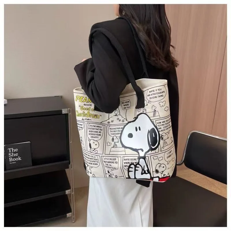 

Originality Snoopy Canvas Handbag for Women Fashion Large Capacity Shopping Travel Leisure Lady Shoulder Bag Crossbody Bag Gifts