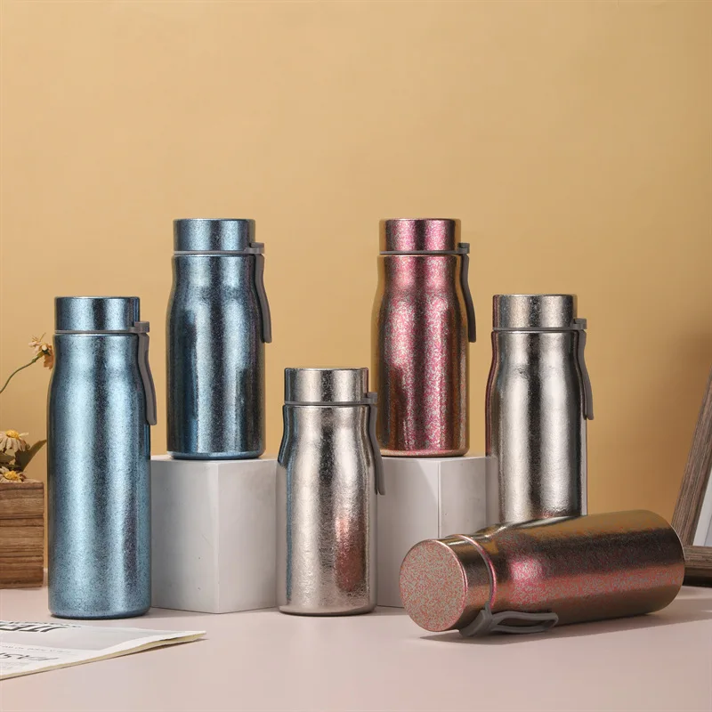 

350/500ml Handle Thermos Cup,Double Layer Pure Titanium Vacuum Flasks,Antibacterial Drinkware,Portable Business Water Bottle