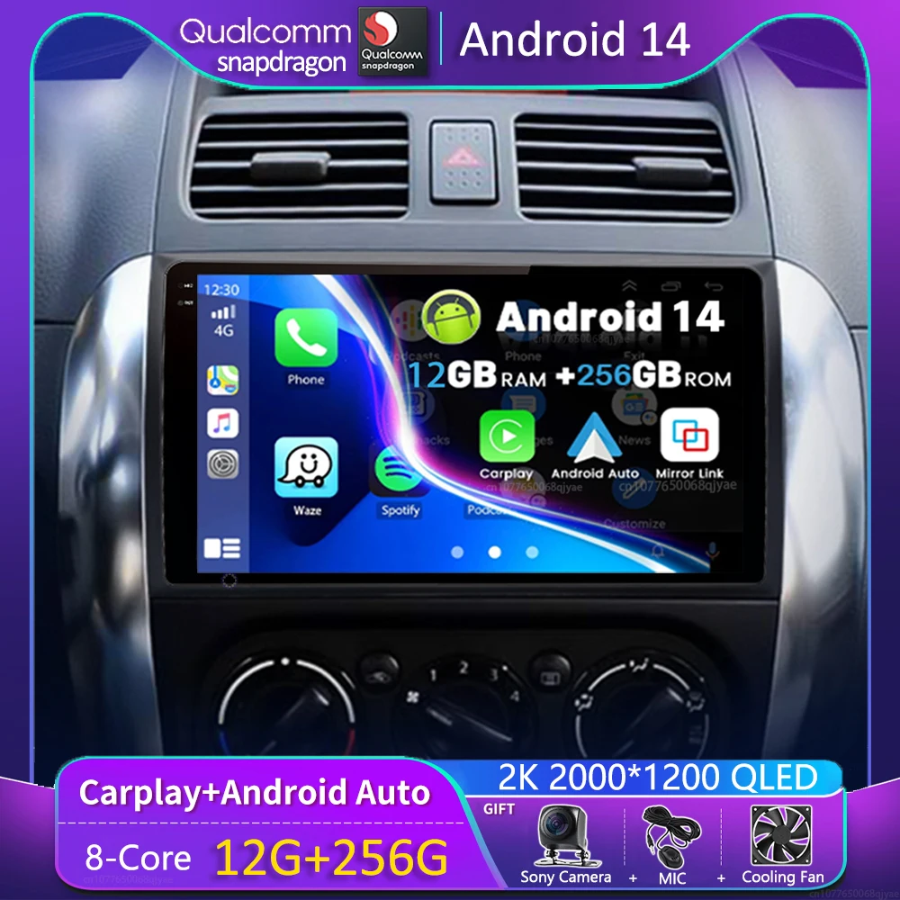 

Автомобильный радиоприемник Android 14 для Suzuki SX4 2006-2013 Fiat Sedici 2005-2014 Навигация GPS Мультимедийный плеер Стерео Wi-Fi + 4G Carplay BT