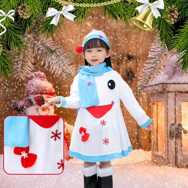 

Santa Claus Costume Christmas Complete Dress-Up Outfit with Hat Scarf Long Skirt 2025 New Christmas Snowman Dress for Girls