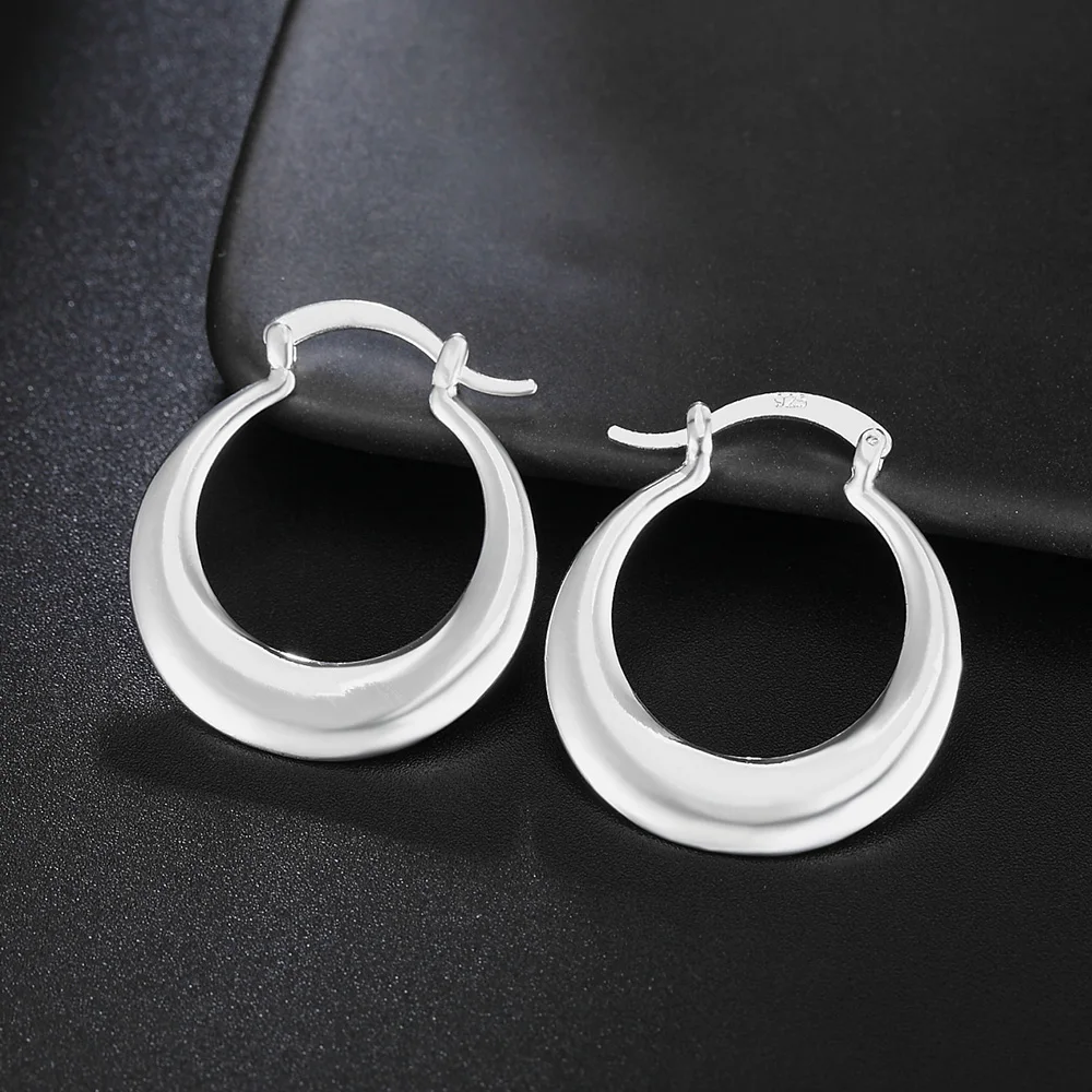 Boucles d'oreilles créoles rondes en argent regardé 925 pour femmes, cadeau de croissant de créativité, bijoux sauvages populaires, azole, mode, chaud, 3cm