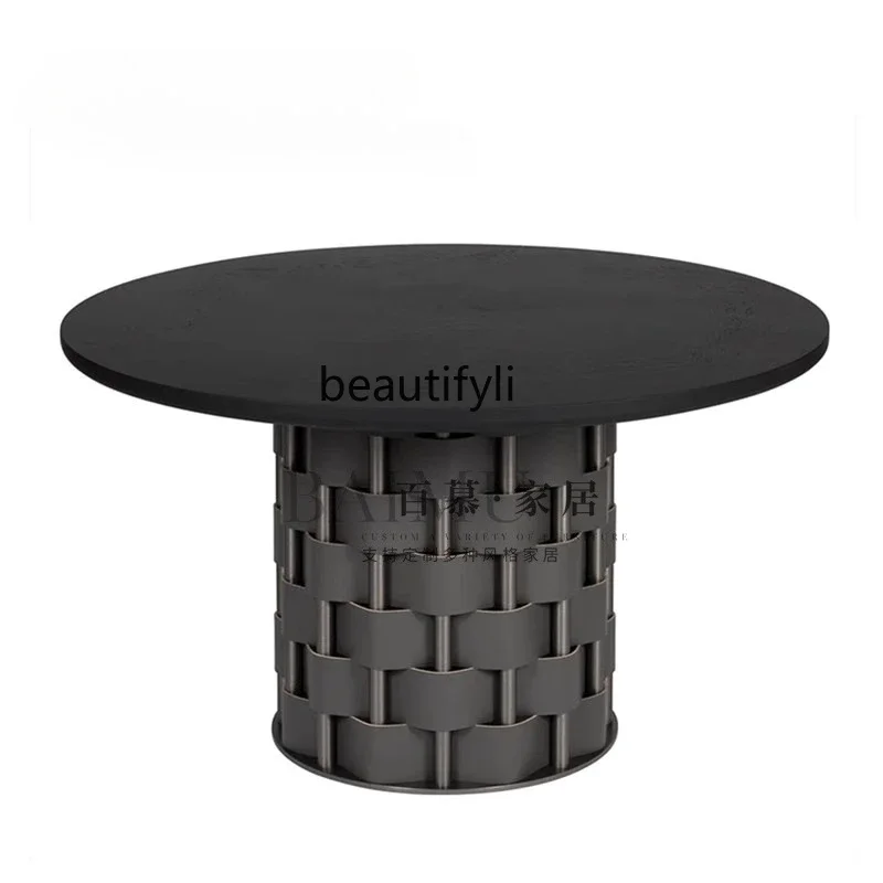 

ss8350 French retro light luxury solid wood decorative table simple modern saddle leather woven metal entrance table