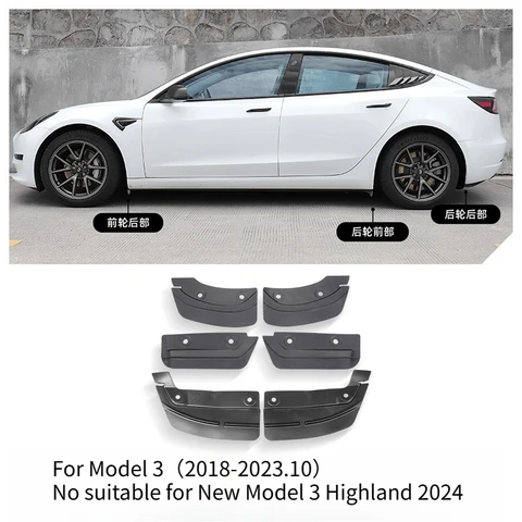Защитные Брызговики Tesla Model 3 Y Highland Juniper YL - Комплект Из 6 Штук, Материал TPE, Черные