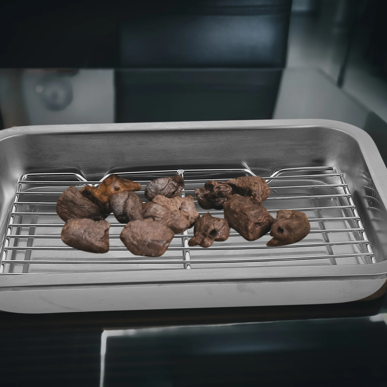 

1Set Baking Sheet Rack Stainless Steel Drain Oil Plate Nondeformable Quick Draining Easy Cleaning Kitchen Gadget