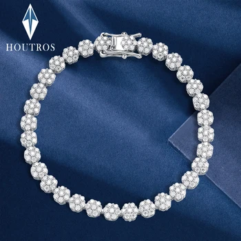 4.5mm flower shape full moissanite/zircon bracelet 925 sterling silver bridal wedding bracelets for women party fine jewelry