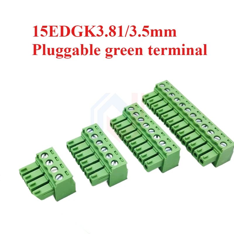 5Pcs/lot Plug-in green terminal 15EDGK3.mm 81/3.5 mm hole end plug copper flame retardant connector 2P3P4P5P6P7P8P9P10P12P-24P