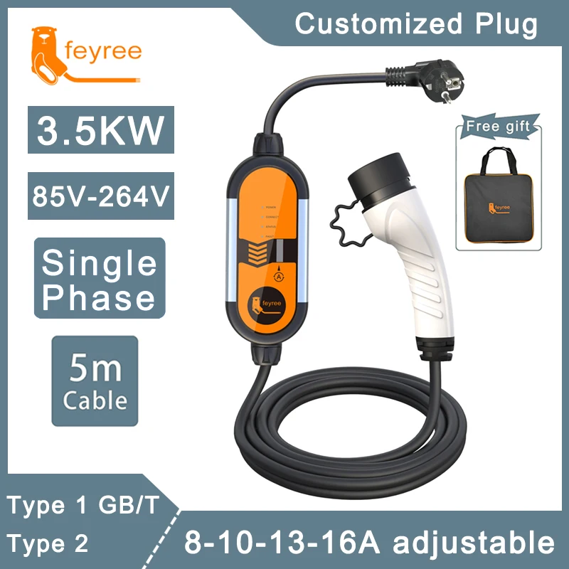 EV przenośna ładowarka Type2 wtyczka GB/T złącze wtykowe 16A jednofazowe 3.5KW typ 1 Wallbox stacja ładowania do pojazd elektryczny