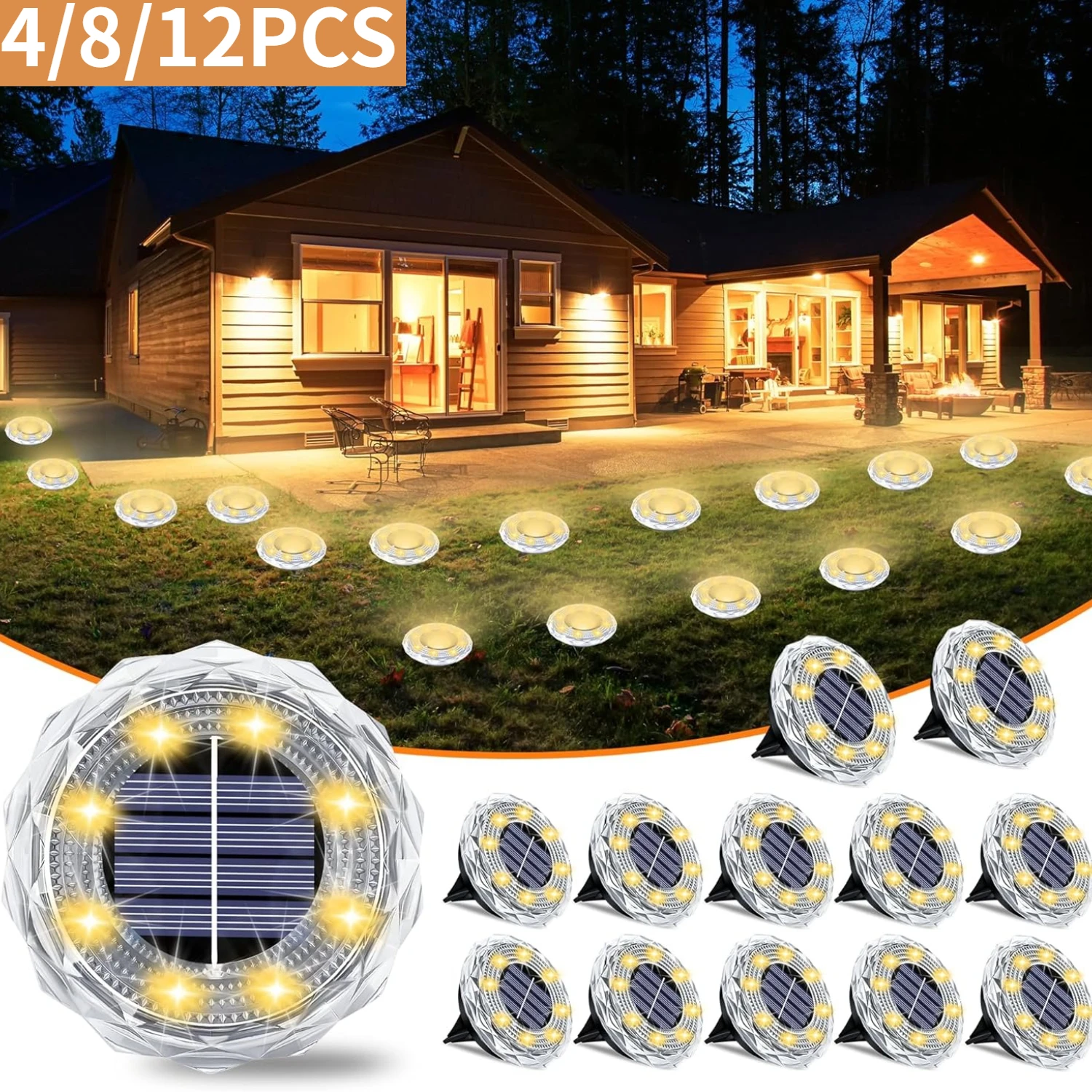 LED Solar Power Disk Light Outdoor Waterproof Garden Underground Light Deck Light Buried Lights Solar Lamp Garden Pathway Decor