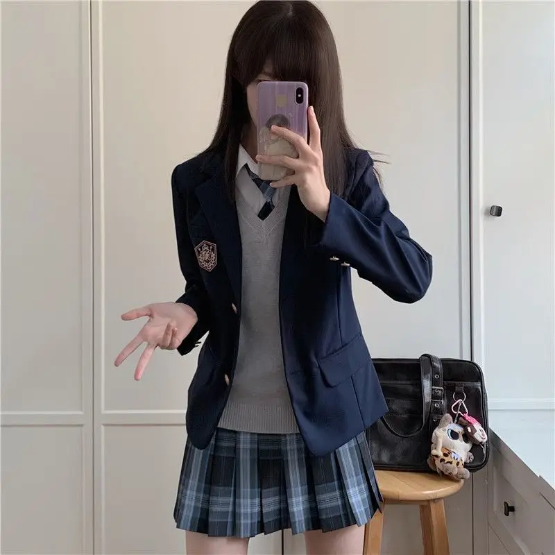 

Japanese and Korean Jk Suit Jacket Genuine Original College Style School Supply Suit Uniform Set Two Colors Black and Dark Blue