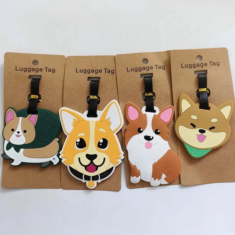 Etiqueta de equipaje de Gel de sílice para maleta, soporte de identificación, etiqueta portátil, accesorios de viaje, nuevo diseño, perro Corgi