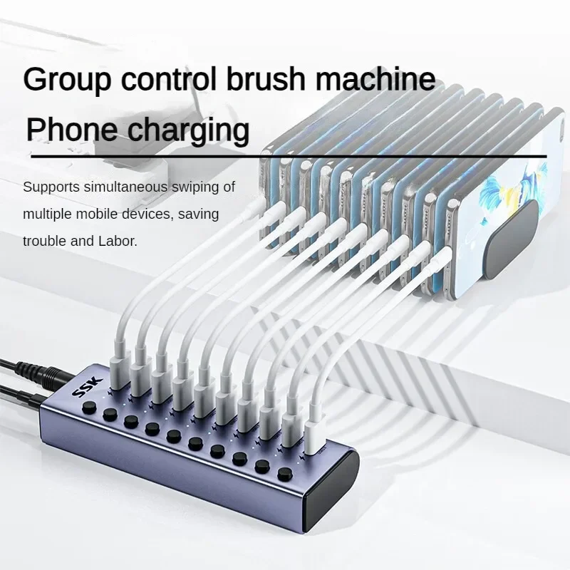 Imagem -03 - Ssk-alumínio Usb c Hub Splitter Socket Split Switch Dock On-off Key 12v Adaptador de Alimentação para Macbook Phone Splitter Port 10 Port