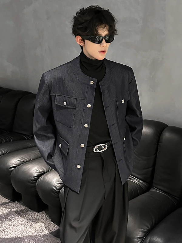 

Мужская стеганая куртка без воротника с подкладкой на плечах, утепленная, из смесового хлопка и полиэстера, осенне-зимняя верхняя одежда