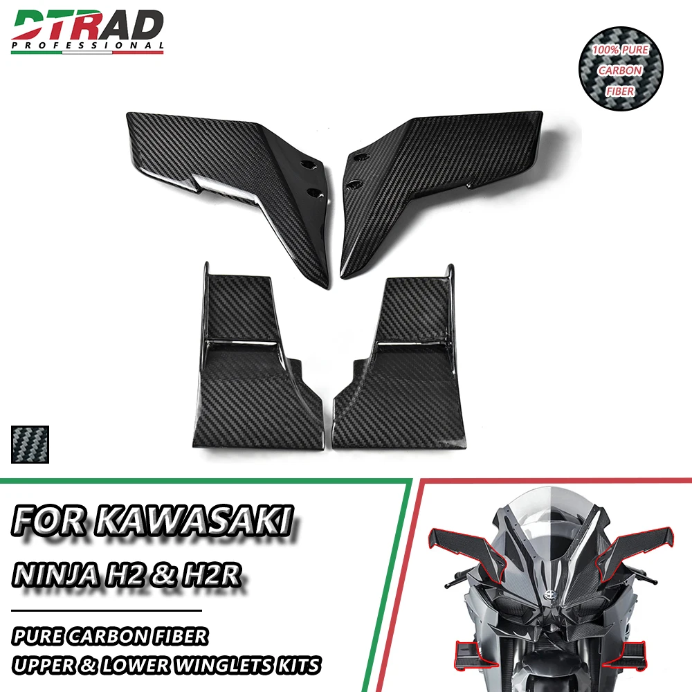 

Upper Lower Winglets For KAWASAKI NINJA H2 H2R 2015+ Twill Weave Glossy Carbon Fiber Air Deflector Wings Motorcycle Accessories