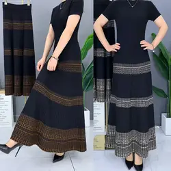 Autumn and Winter Thickened Knitted Skirt for Women High-waisted Elastic Striped Stitching Ethnic Style Mom Dancing Skirt