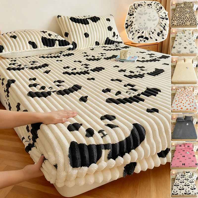 

Newest Plush Warm Bed Cover Soft Comfortable Elastic Fitted Sheet for Bedroom Fully Wrapped AntiSlip Mattress Protect Cover 침대시트