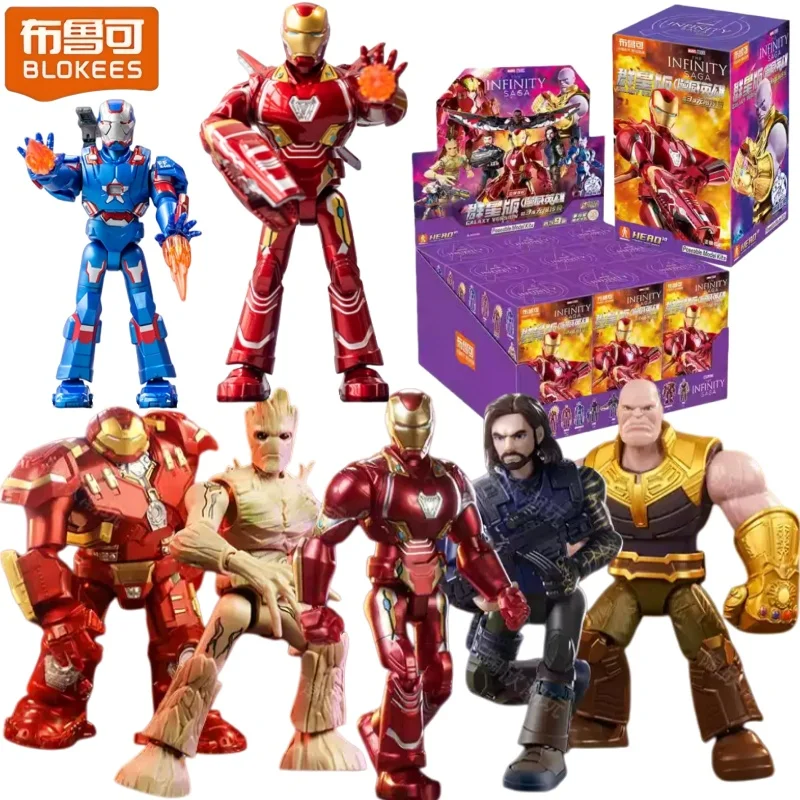 

Строительные блоки Blokees Marvel Champions, поколение 3, движущаяся игрушка Железного человека, Танос, Капитан Америка, настольная модель дисплея, подарок