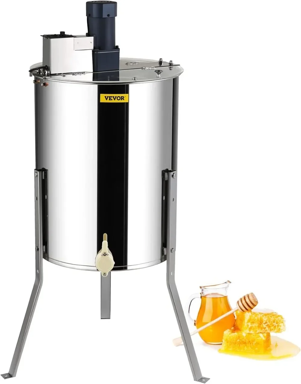 Electric Honey Extractor, 4/8 Frame Stainless Steel Beekeeping Extraction, Honeycomb Drum Spinner with Transparent Lid