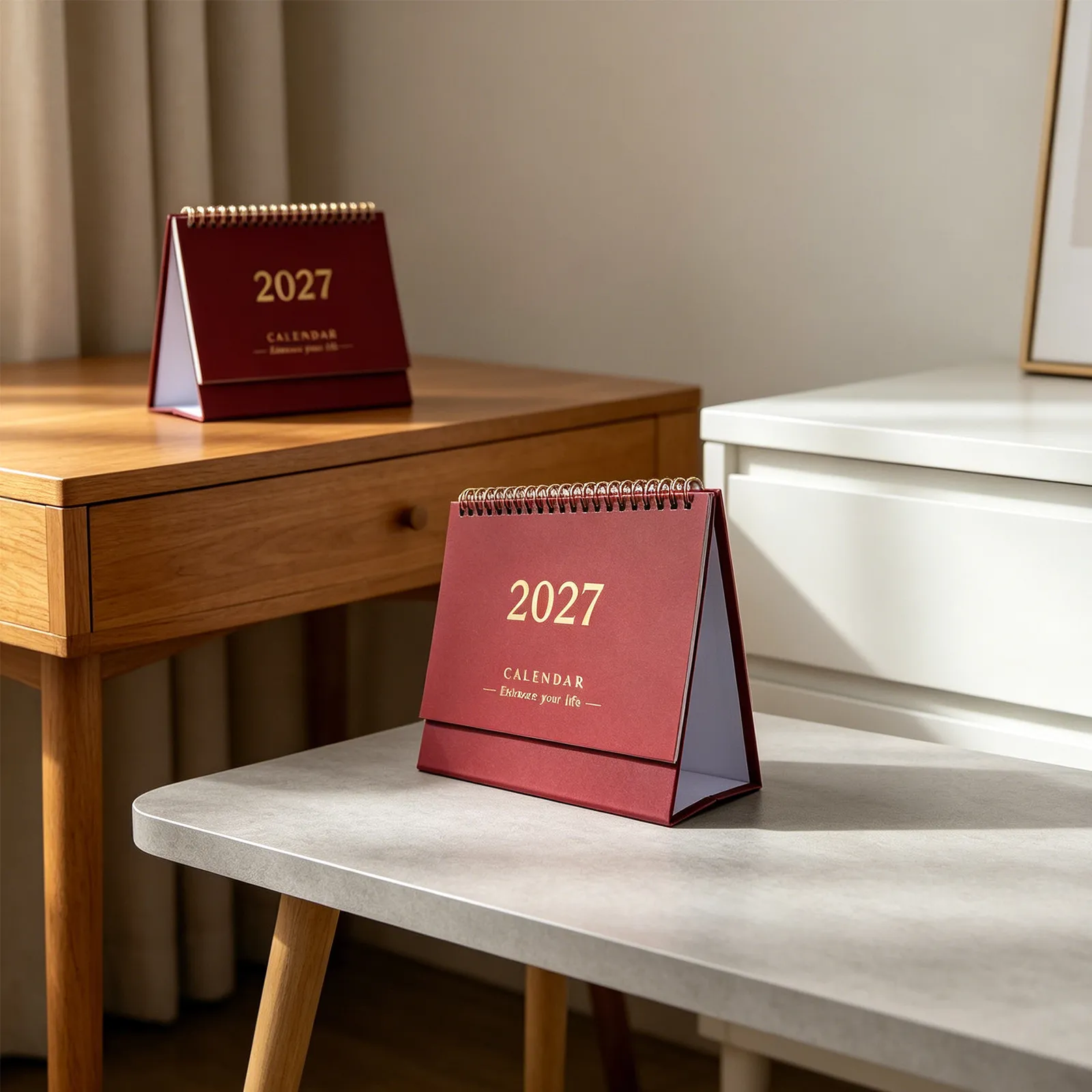 2027 Desk Calendar July 2026–December 2027 Academic Planner, Dark Red Desktop Organizer for Home, School & Office