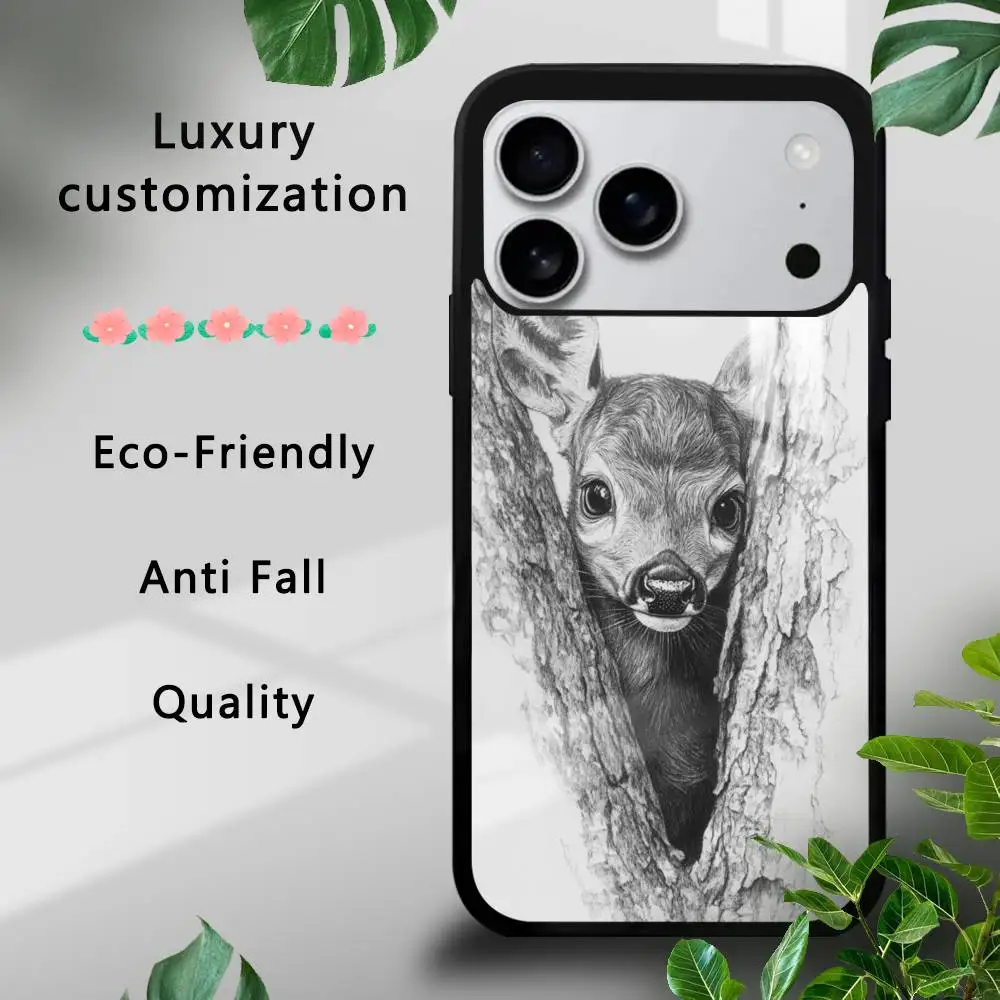 

Cute deer sketch Hard Case for iPhone 17 16 15 14 13 12 11 Pro Xs Max Mini Plus